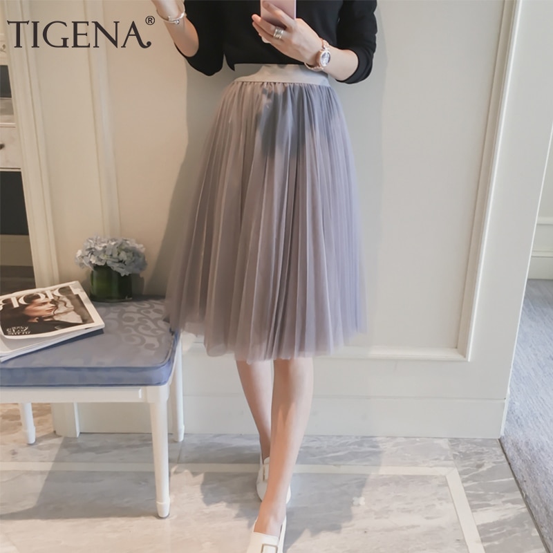 TIGENA Midi Pleated Tulle Skirt  2021  ָ a   ̽Ʈ    ޽ ĿƮ  ѱ Ÿ 